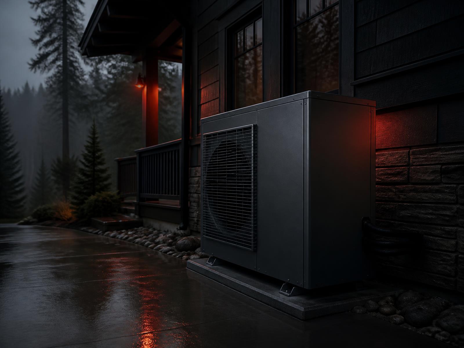 Residential heat pump installed outside a Pacific Northwest home